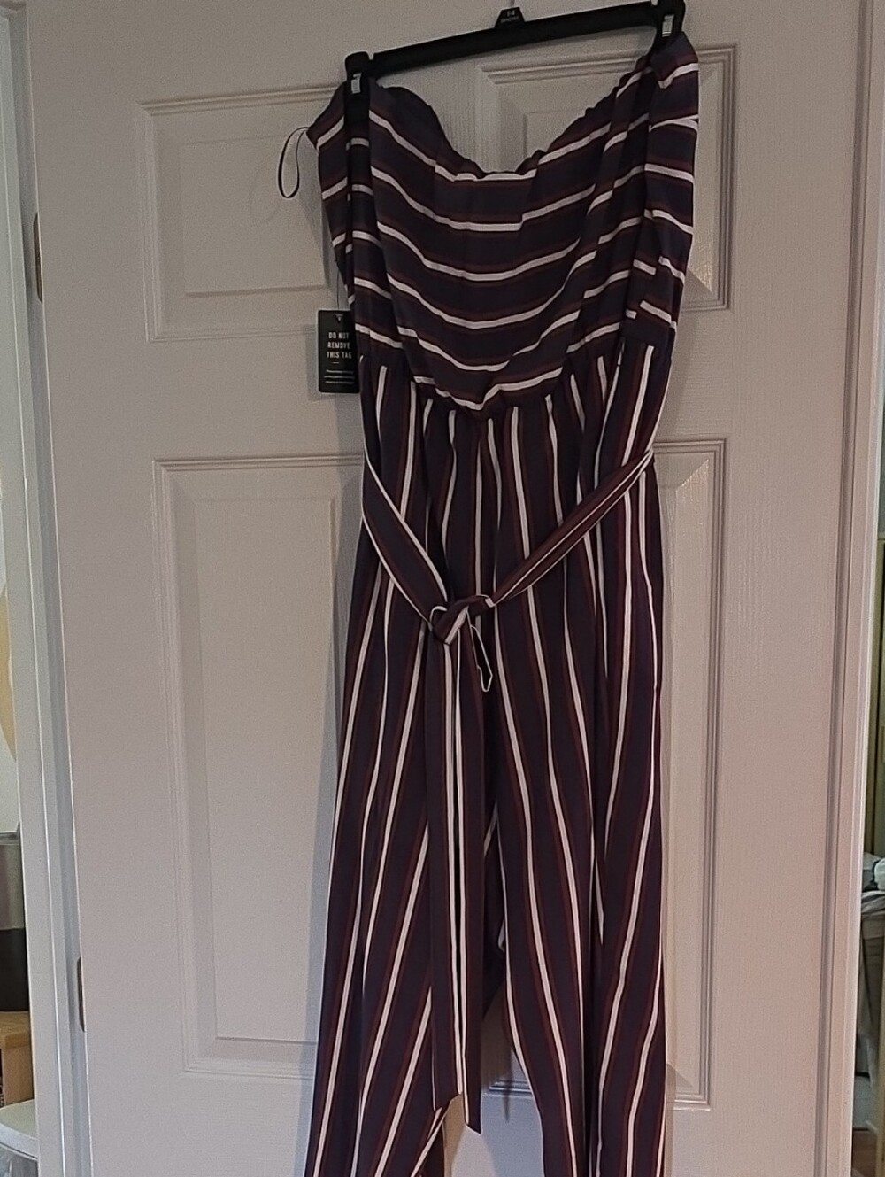 Striped Strapless Jumpsuit in Navy and White